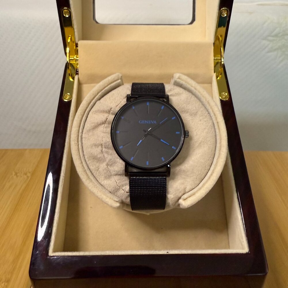 Geneva Black Watch with Blue Accents